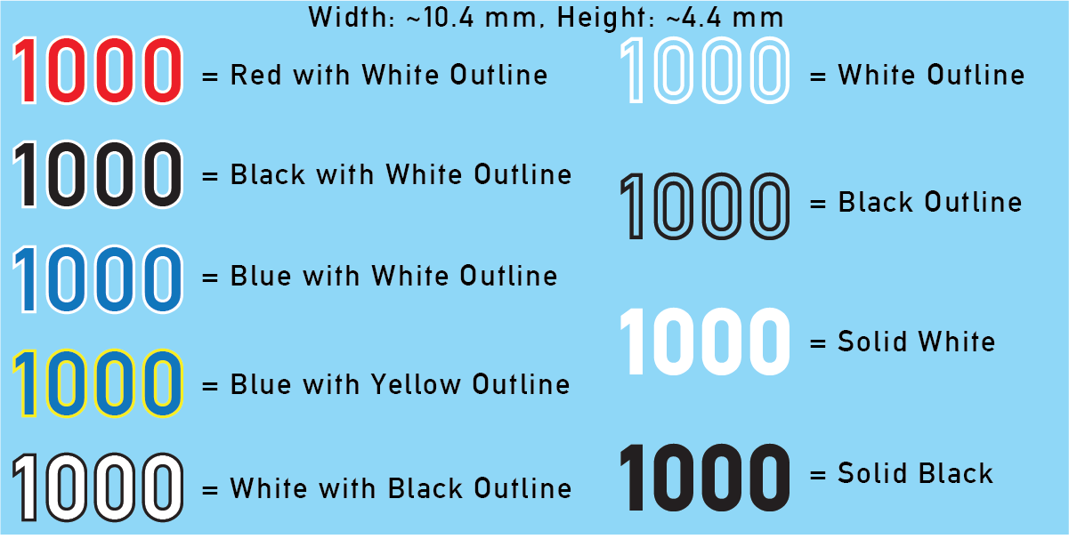 WW2 German - German Vehicle Numbers Sheets, Regular Size, 1000-1999 (Multiple Options), 20mm