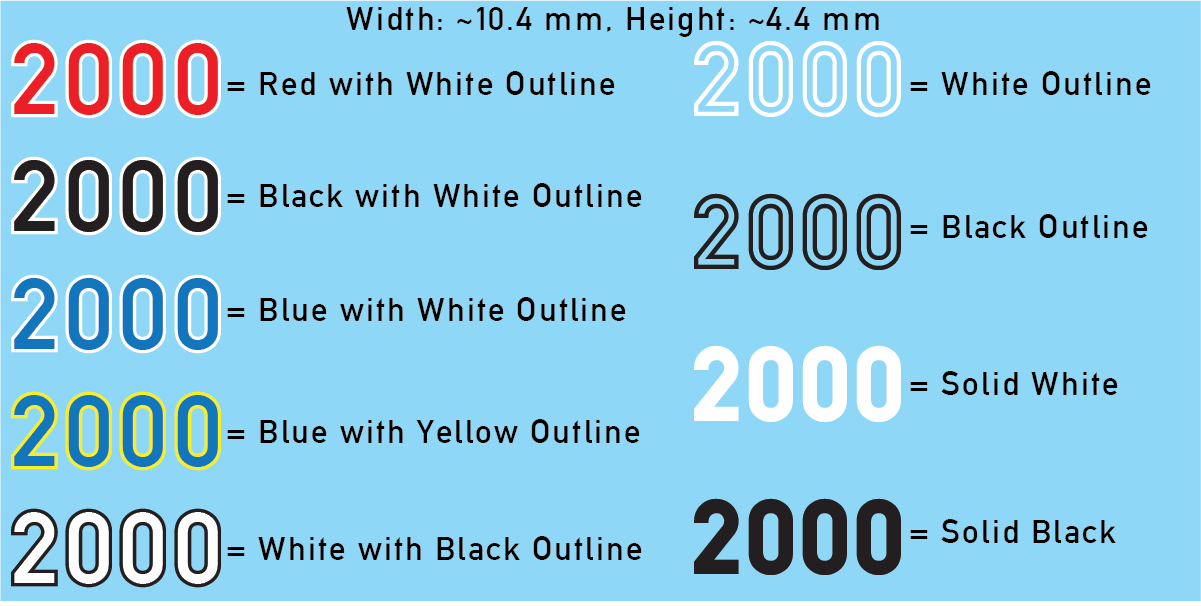 WW2 German - German Vehicle Numbers Sheets, Regular Size, 2000-2999 (Multiple Options), 20mm
