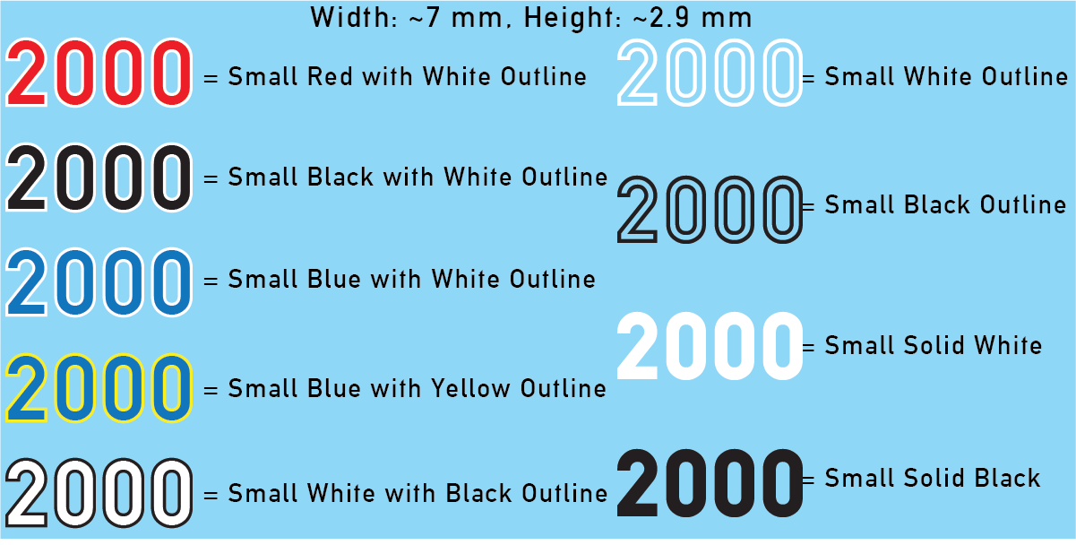 WW2 German - German Vehicle Numbers Sheets, Small Size, 2000-2999 (Multiple Options), 20mm