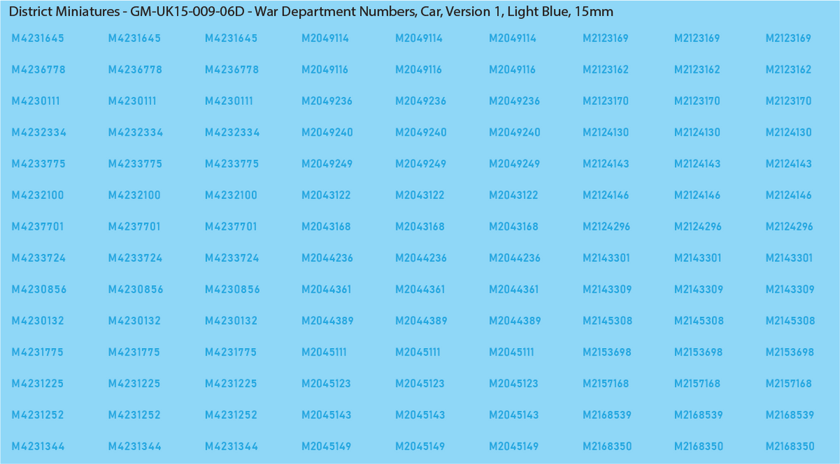 GM-UK15-009-06D - War Dept Numbers, Car, Version 1, Light Blue, 15mm