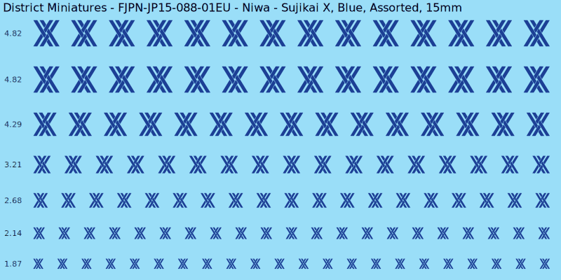 Niwa clan mon, Blue waterslide decal sheet, Assorted banner sizes, 15mm