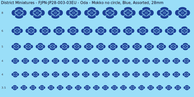 Oda clan mon, Blue waterslide decal sheet, Assorted banner sizes, 28mm