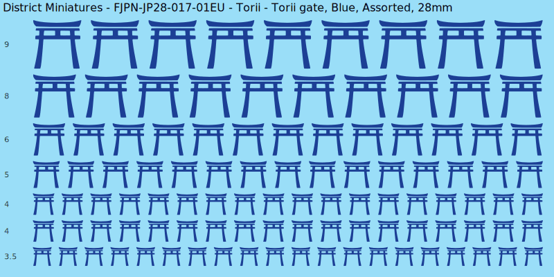 Torii clan mon, Torii gate, Blue waterslide decal sheet, 28mm