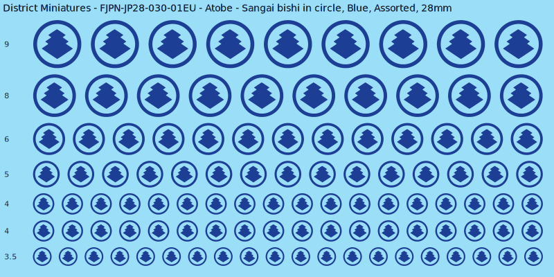 Atobe clan mon, Blue waterslide decal sheet, Assorted banner sizes, 28mm