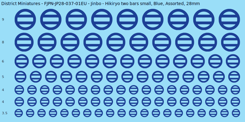 Jinbo clan mon, Hikiryo two bars small, Blue waterslide decal sheet, 28mm