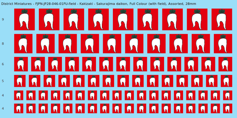 Kakizaki clan mon, Full Colour waterslide decal sheet, Assorted banner sizes, 28mm
