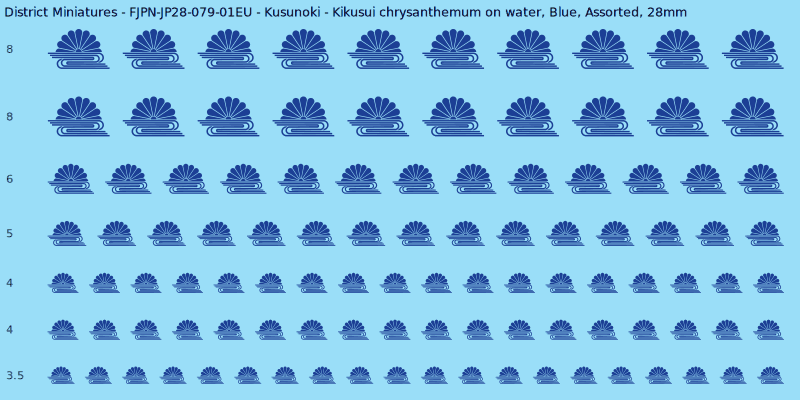 Kusunoki clan mon, Kikusui chrysanthemum on water, Blue waterslide decal sheet, 28mm