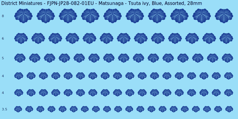 Matsunaga clan mon, Tsuta ivy, Blue waterslide decal sheet, 28mm