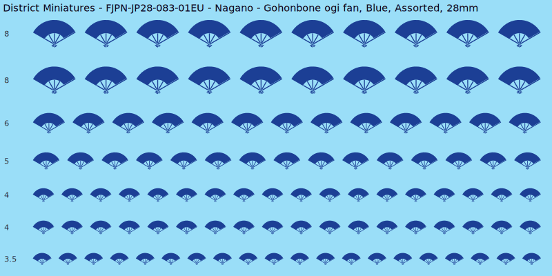Nagano clan mon, Gohonbone ogi fan, Blue waterslide decal sheet, 28mm