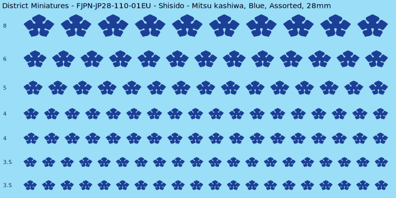 Shisido clan mon, Blue waterslide decal sheet, Assorted banner sizes, 28mm
