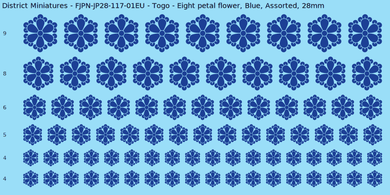 Togo clan mon, Blue waterslide decal sheet, Assorted banner sizes, 28mm