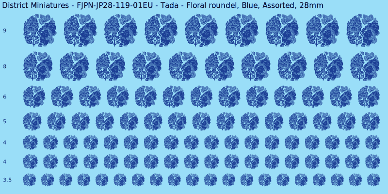 Tada clan mon, Floral roundel, Blue waterslide decal sheet, 28mm