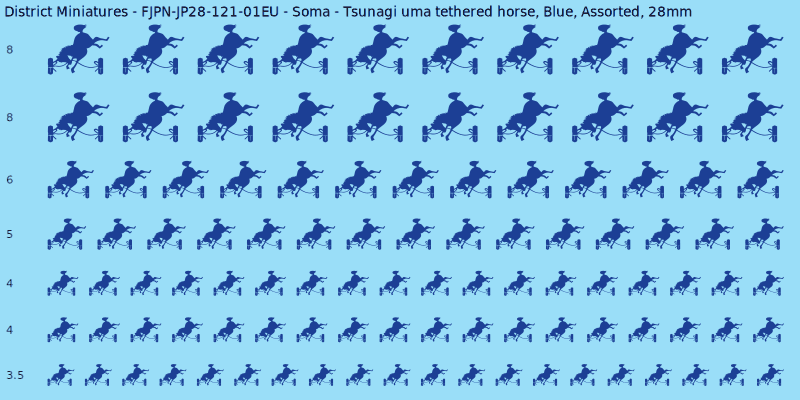 Soma clan mon, Tsunagi uma tethered horse, Blue waterslide decal sheet, 28mm