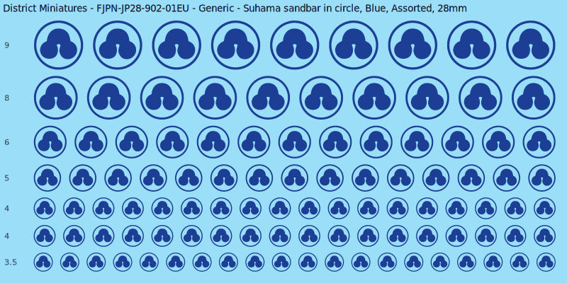 Generic clan mon, Suhama sandbar in circle, Blue waterslide decal sheet, 28mm