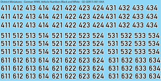 WW2 German - Vehicle Numbers, 15mm Decals