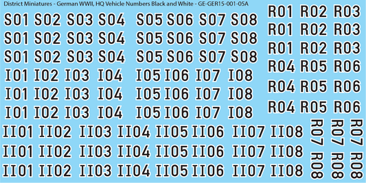 WW2 German - HQ Vehicle Numbers, 15mm Decals