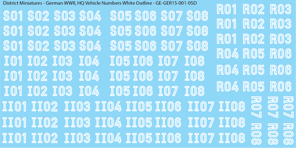 WW2 German - HQ Vehicle Numbers, 15mm Decals