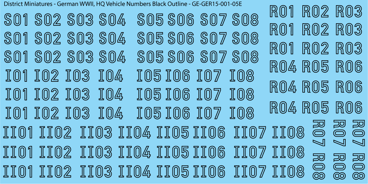 WW2 German - HQ Vehicle Numbers, 15mm Decals