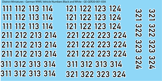 WW2 German - Vehicle Numbers, 20mm Decals