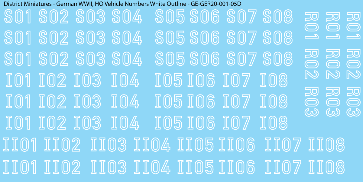 WW2 German - HQ Vehicle Numbers, 20mm Decals