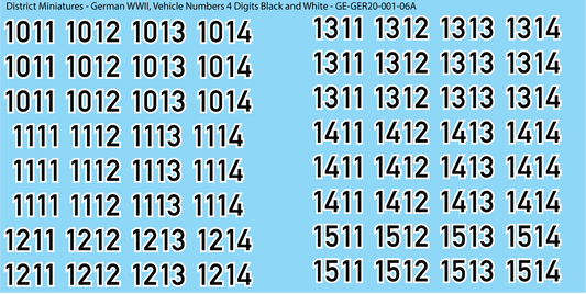 WW2 German - Vehicle Numbers 4 Digits, 20mm Decals