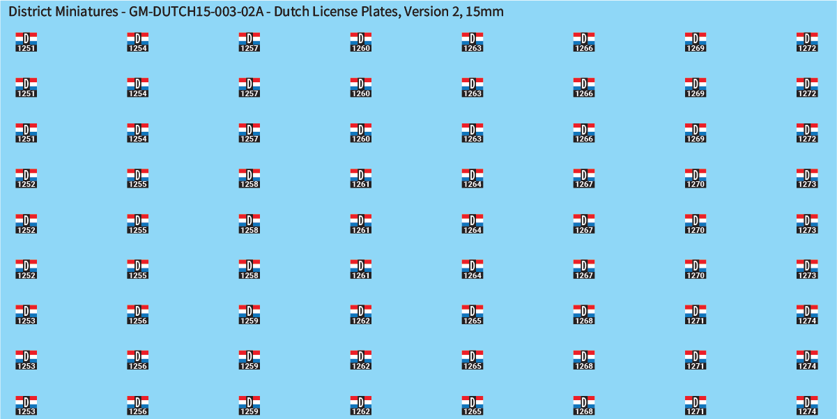 WW2 Dutch - Dutch License Plates (Multiple Options), 15mm Decals