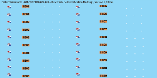 WW2 Dutch - Dutch Vehicle Identification Markings, 20mm Decals
