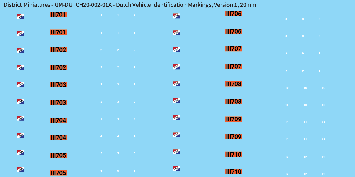 WW2 Dutch - Dutch Vehicle Identification Markings, 20mm Decals