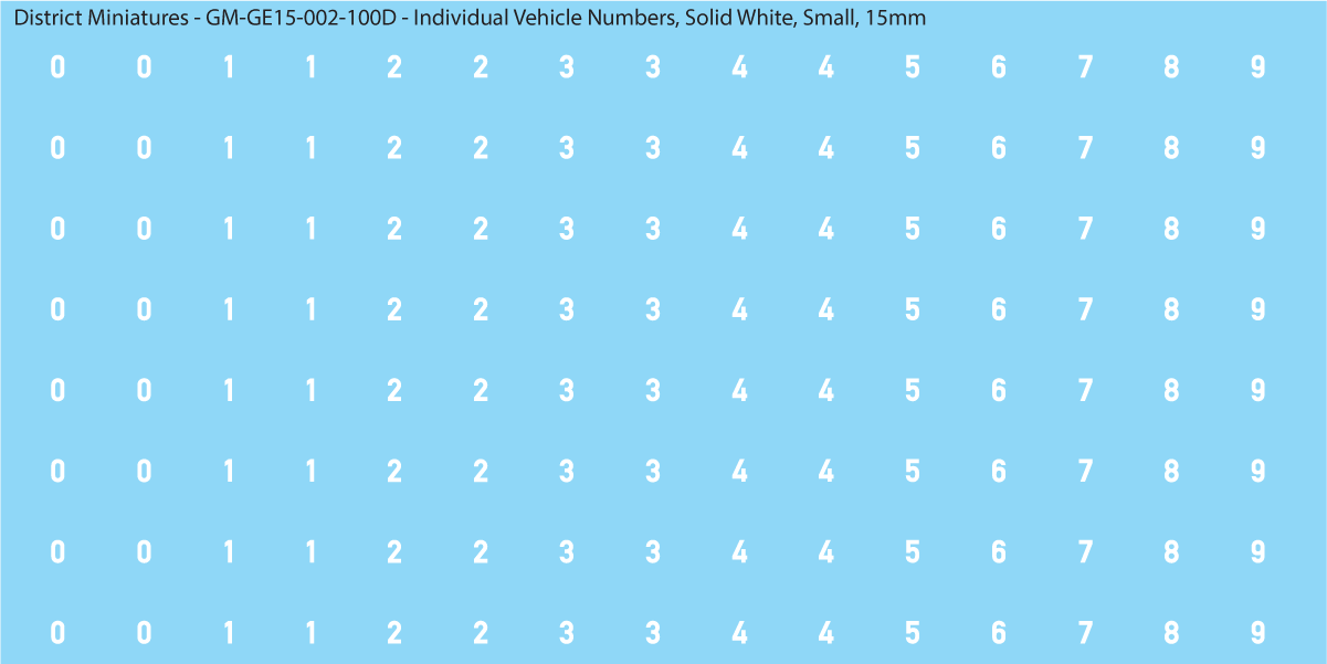 WW2 German - Individual Vehicle Numbers (Large and Small Options), 15mm