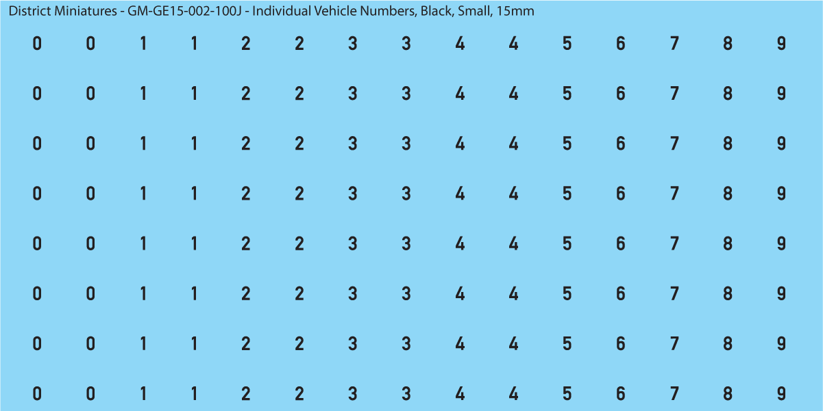 WW2 German - Individual Vehicle Numbers (Large and Small Options), 15mm