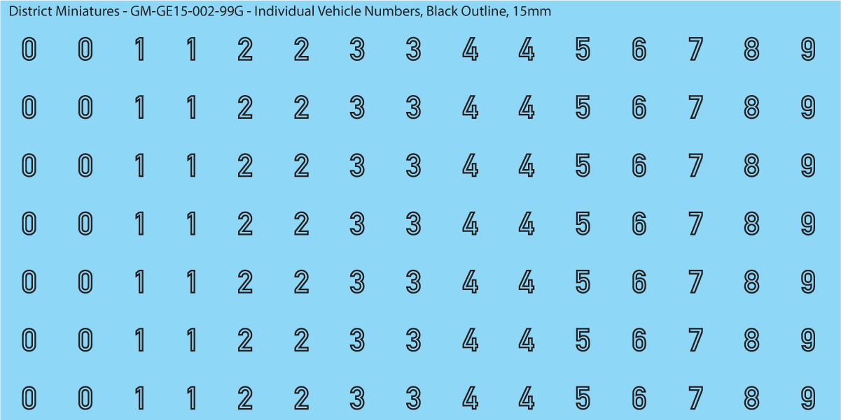 WW2 German - Individual Vehicle Numbers (Large and Small Options), 15mm