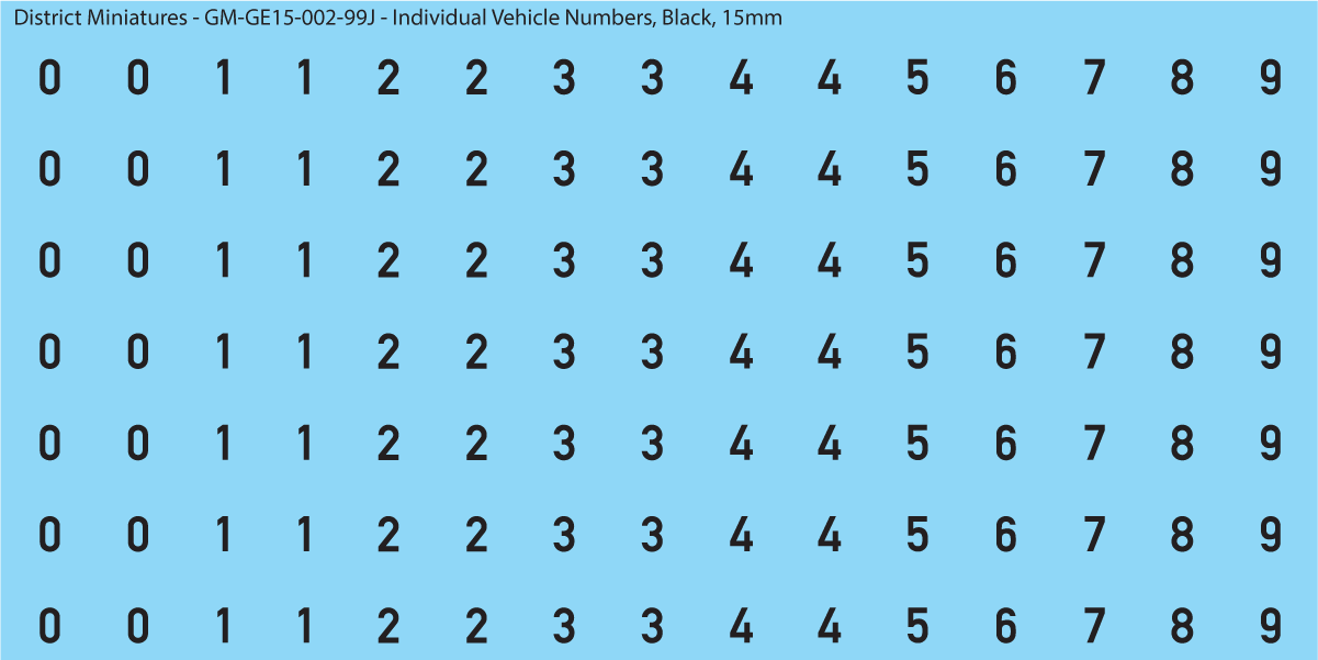 WW2 German - Individual Vehicle Numbers (Large and Small Options), 15mm