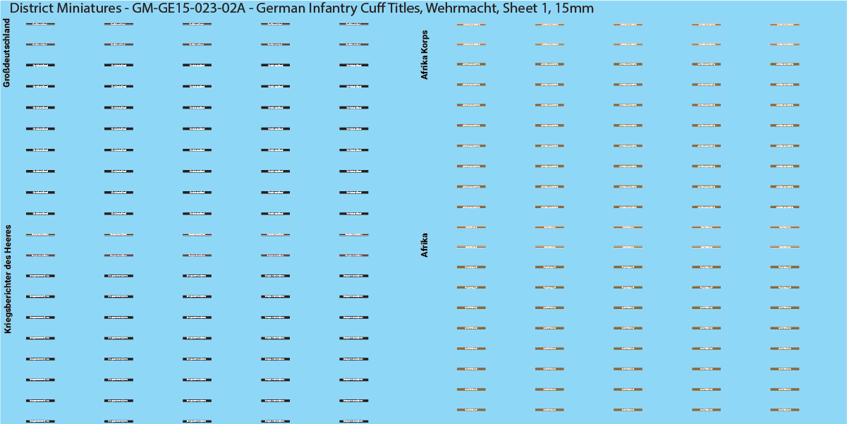 WW2 German - German Infantry Cuff Titles (Multiple Options), 15mm Decals