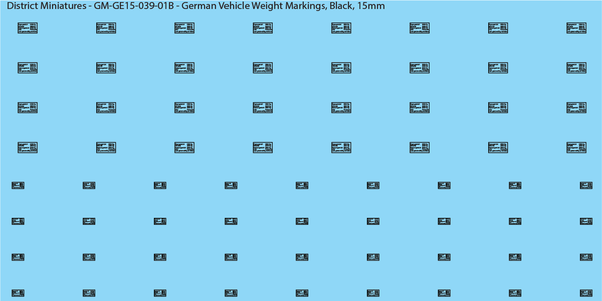 WW2 German Vehicle Weight Markings (Multiple Options), 15mm Decals