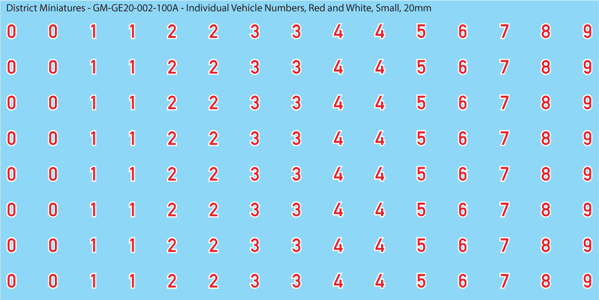 WW2 German - Individual Vehicle Numbers (Large and Small Options), 20mm