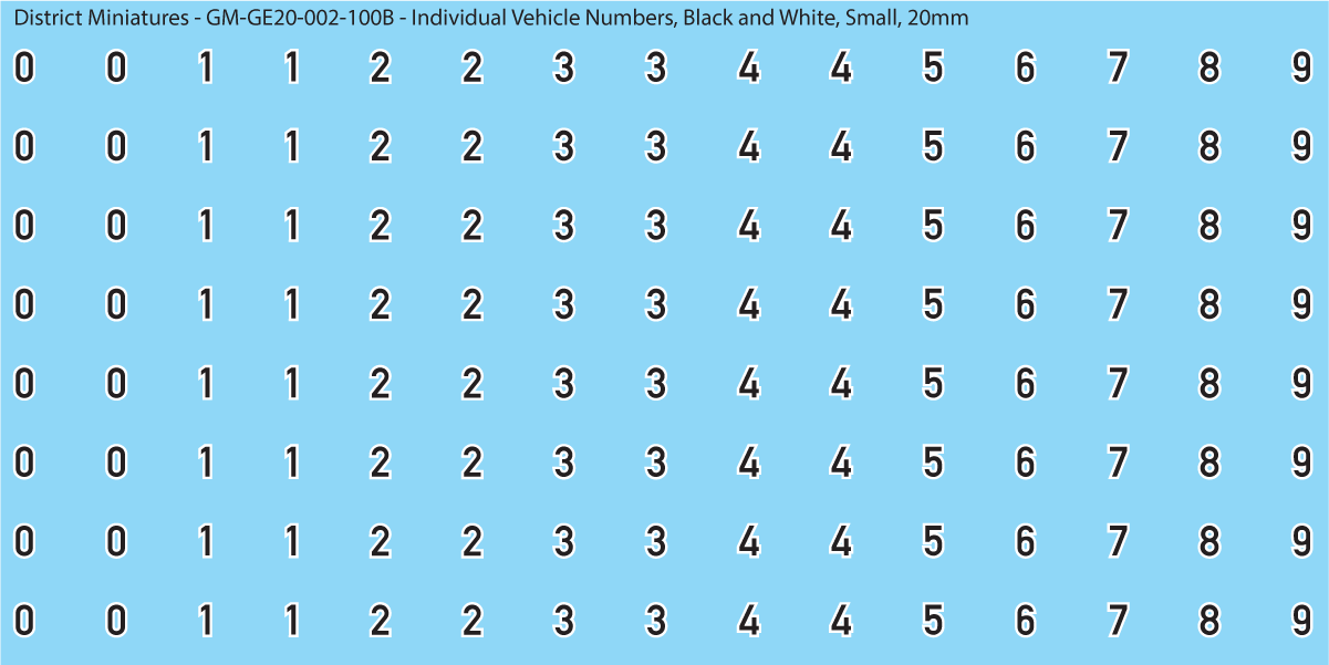 WW2 German - Individual Vehicle Numbers (Large and Small Options), 20mm
