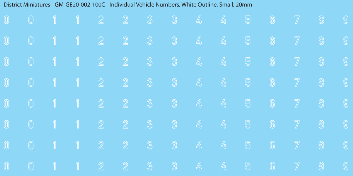 WW2 German - Individual Vehicle Numbers (Large and Small Options), 20mm