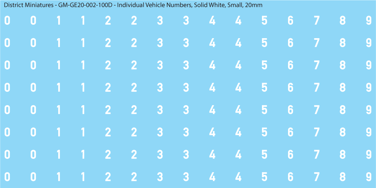 WW2 German - Individual Vehicle Numbers (Large and Small Options), 20mm