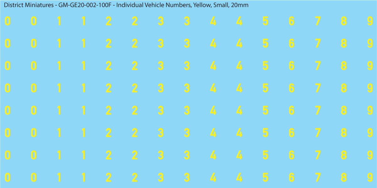 WW2 German - Individual Vehicle Numbers (Large and Small Options), 20mm