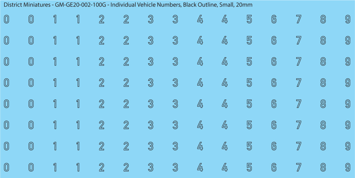 WW2 German - Individual Vehicle Numbers (Large and Small Options), 20mm