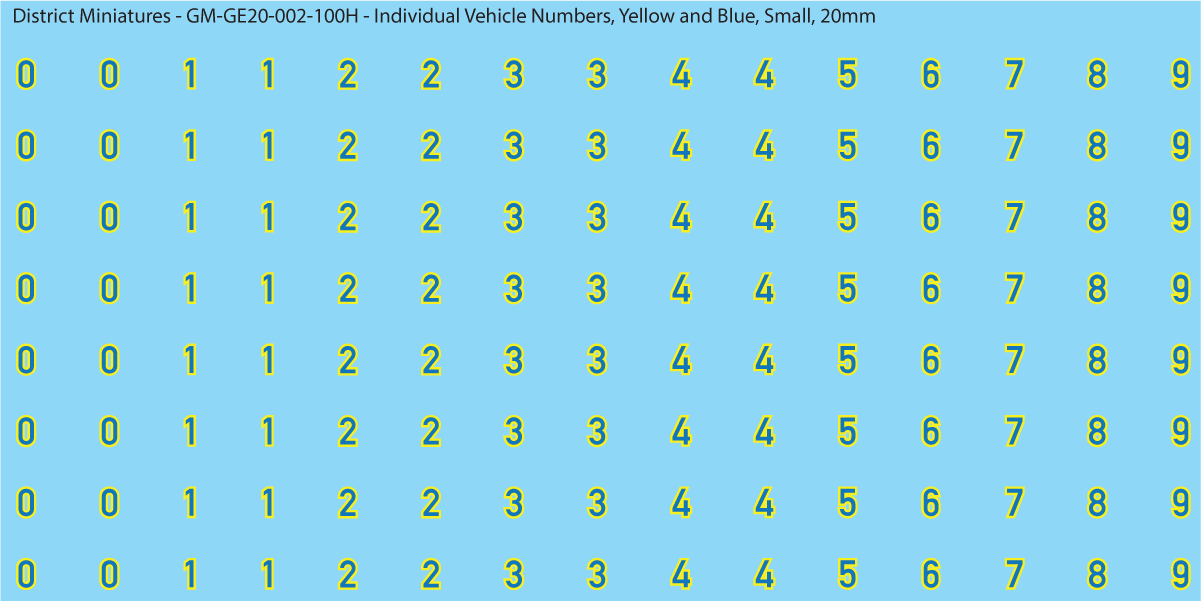 WW2 German - Individual Vehicle Numbers (Large and Small Options), 20mm