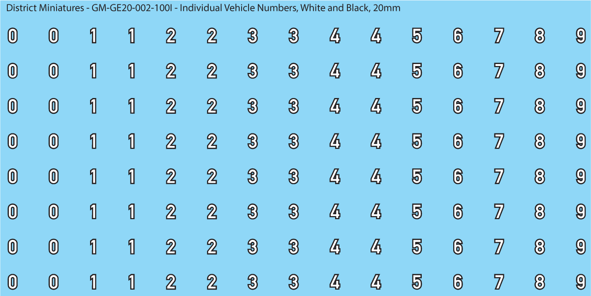 WW2 German - Individual Vehicle Numbers (Large and Small Options), 20mm