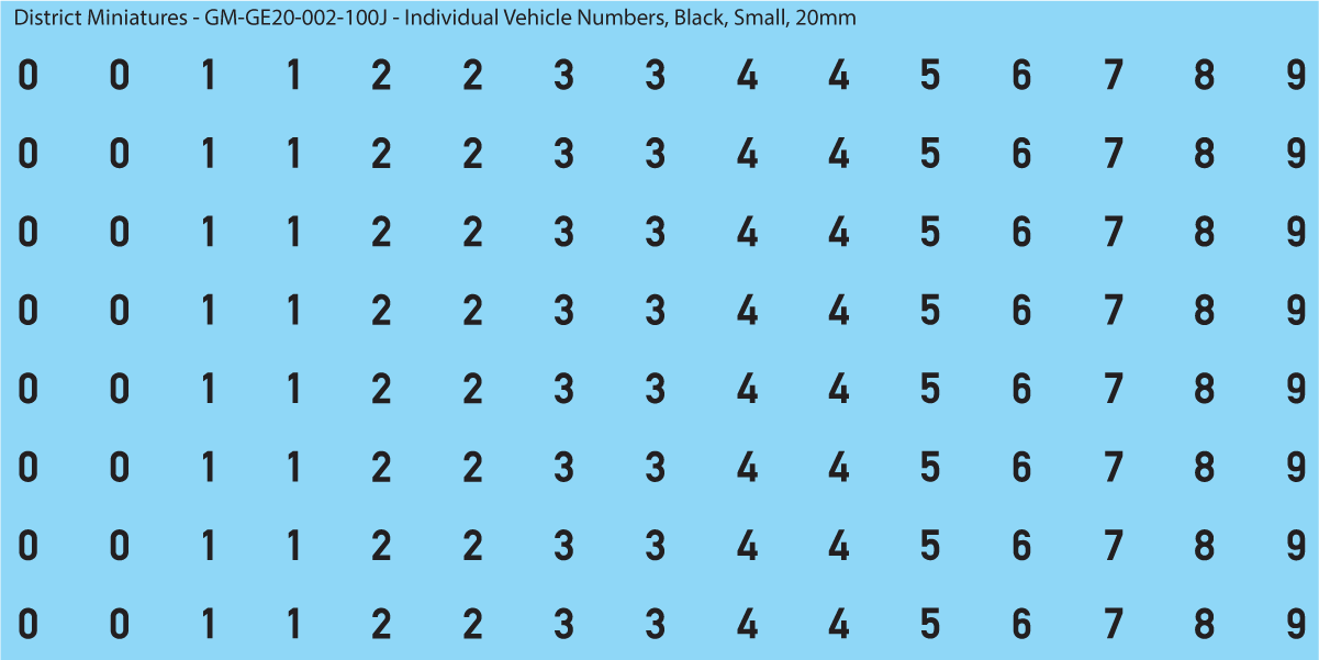 WW2 German - Individual Vehicle Numbers (Large and Small Options), 20mm