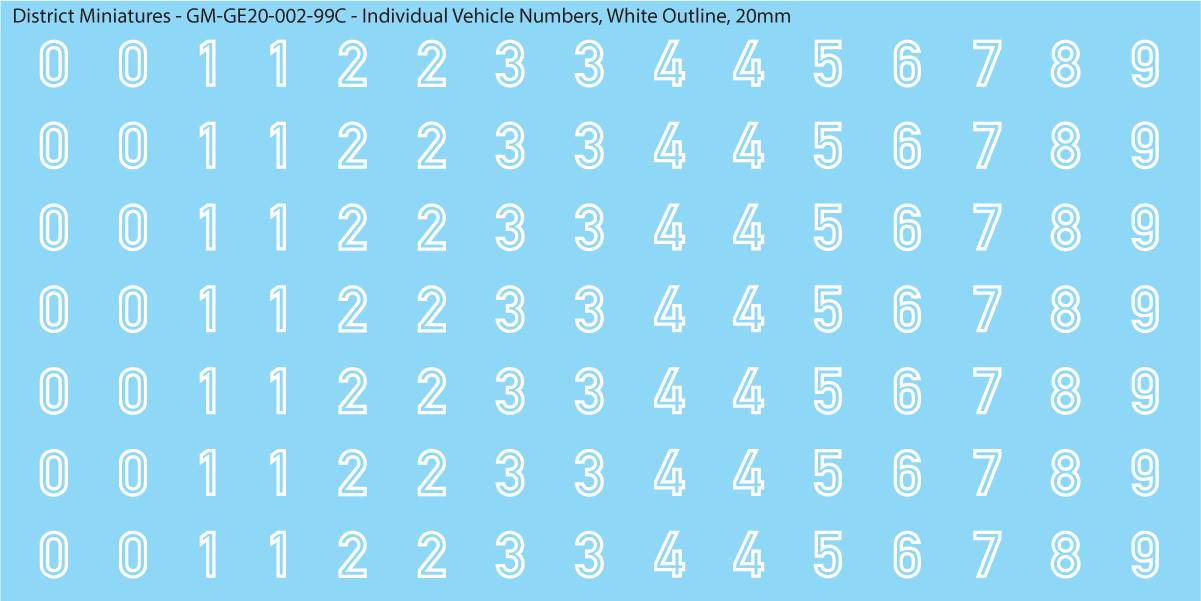WW2 German - Individual Vehicle Numbers (Large and Small Options), 20mm