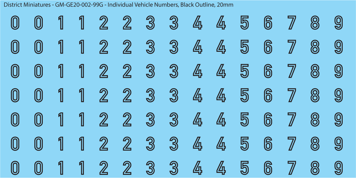 WW2 German - Individual Vehicle Numbers (Large and Small Options), 20mm