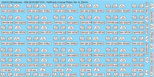 WW2 German - Halftrack License Plates, 20mm Decals