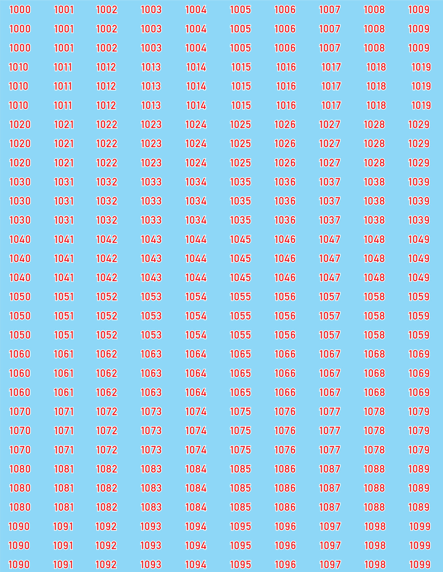 WW2 German - German Vehicle Numbers Sheets, Regular Size, 1000-1999 (Multiple Options), 20mm