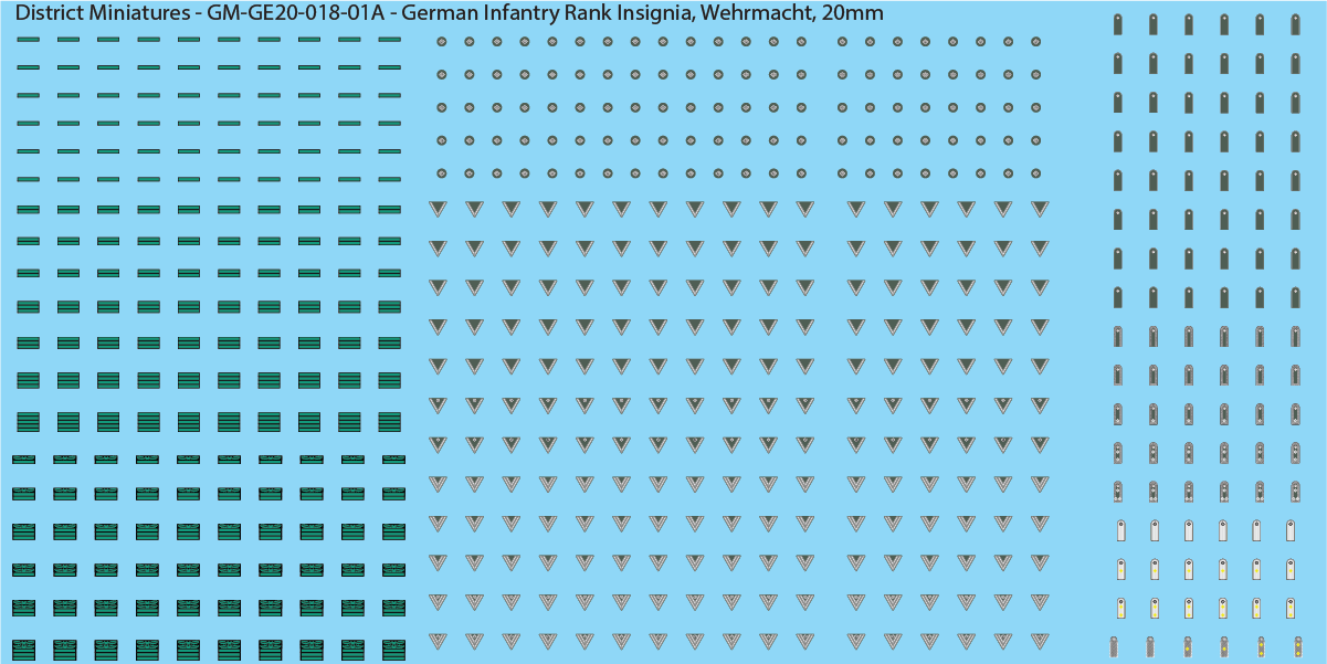 WW2 German - German Infantry Rank Insignia (Multiple Options), 20mm Decals
