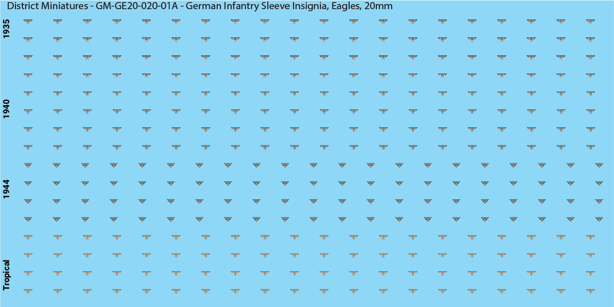 WW2 German - German Infantry Sleeve Insignia (Multiple Options), 20mm Decals
