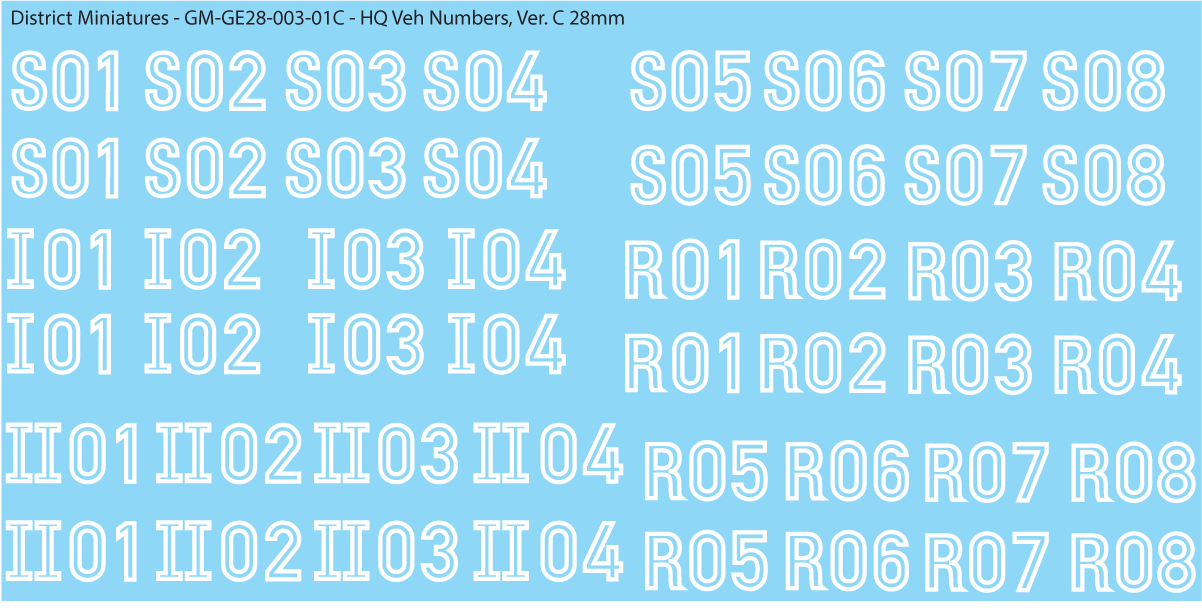 German HQ Vehicle Numbers, 28mm Decals